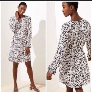 LOFT Leopard Print Pleated Cuff Dress Large